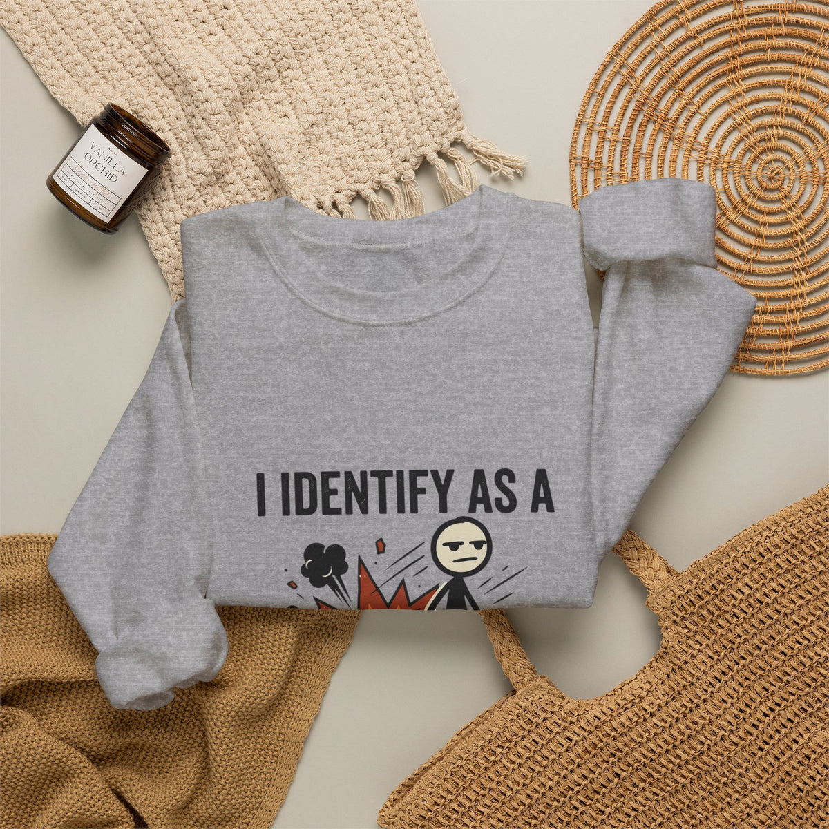 I Identify As A Problem Crewneck Sweatshirt — Funny Graphic Pullover