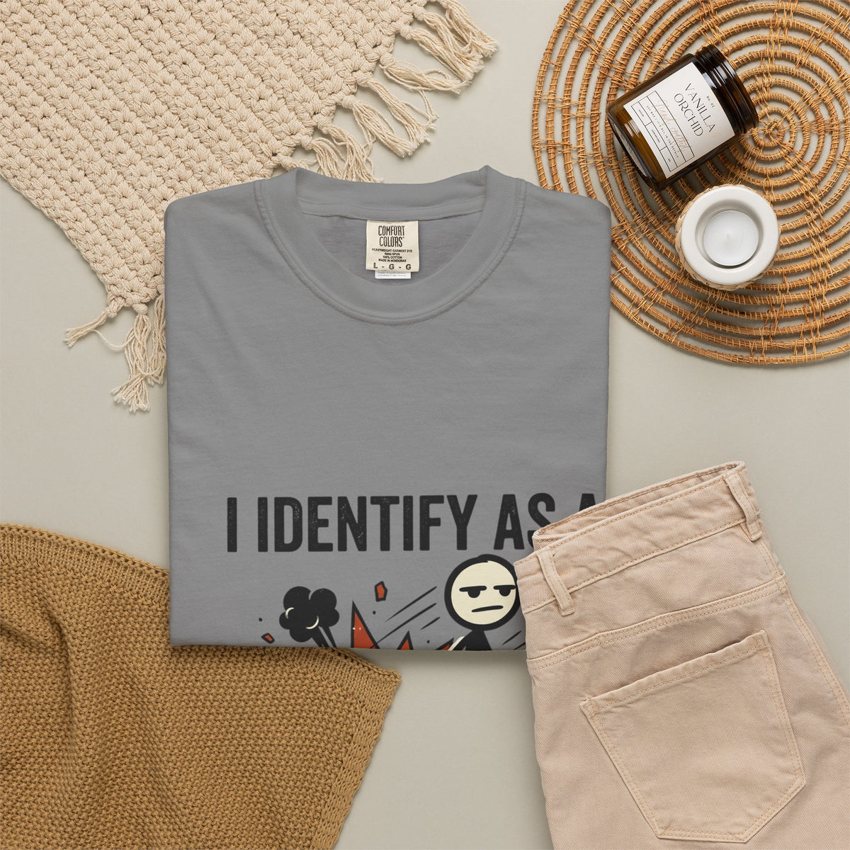 I Identify As A Problem T-Shirt — Funny Stick Figure Explosion Tee