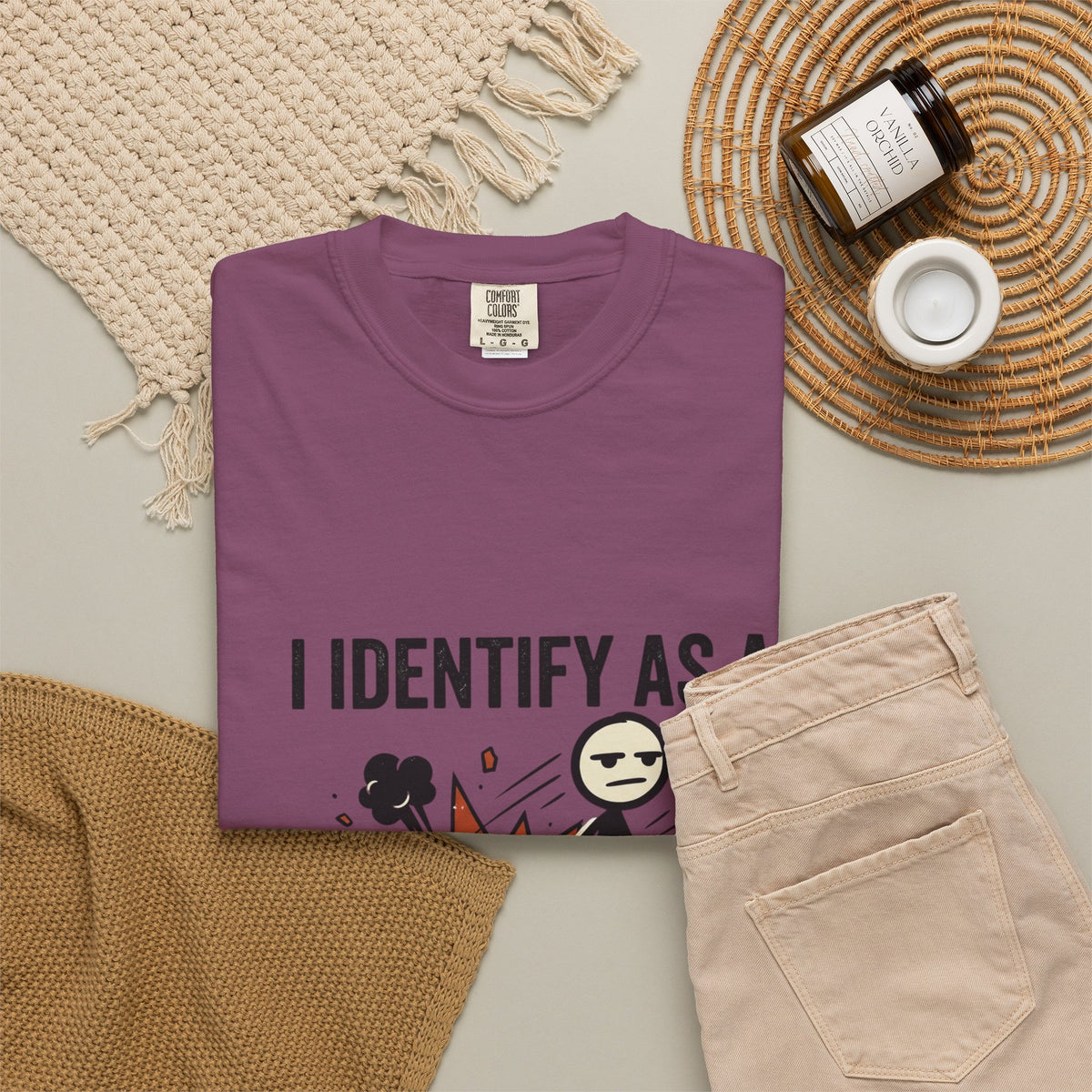 I Identify As A Problem T-Shirt — Funny Stick Figure Explosion Tee