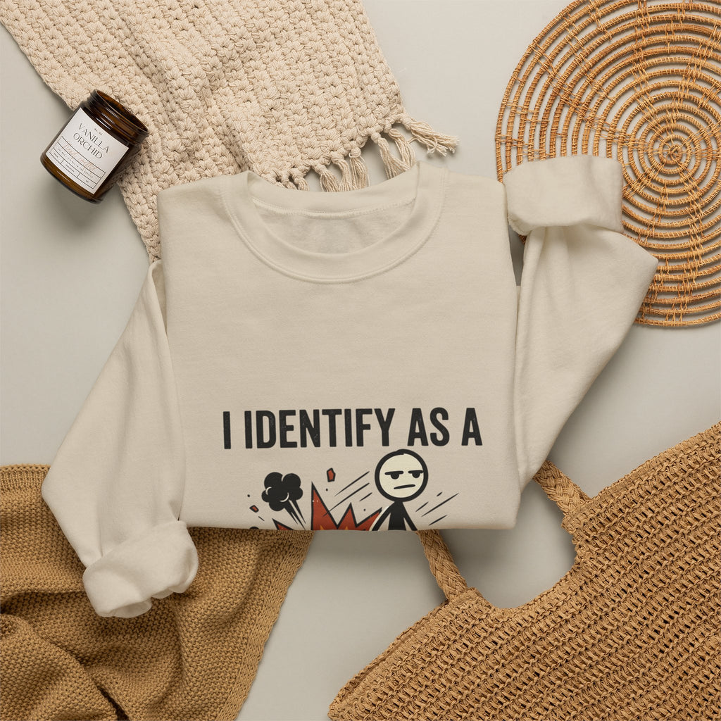 I Identify As A Problem Crewneck Sweatshirt — Funny Graphic Pullover