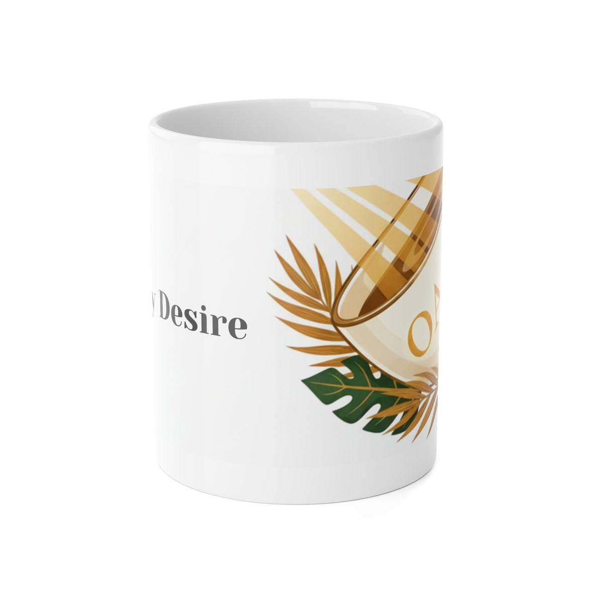 Fueled By Desire Ceramic Mug — 11oz Inspirational Coffee Cup with Tropical Accent