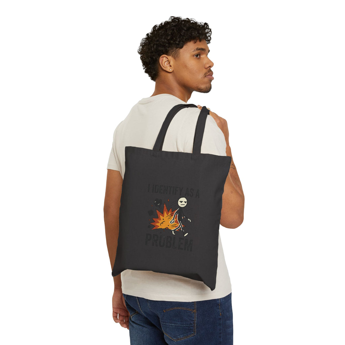 Tote Bag — "I Identify As A Problem" Funny Graphic Cotton Canvas Tote